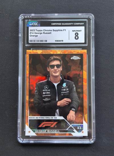 【博洋堂】卡牌拍卖专场第002期 - 2023 Topps Chrome F1 赛车卡 拉塞尔 梅赛德斯奔驰车队 选图帅气 19/25编 橙碎冰折 全球限量仅25张 CGC评级8分