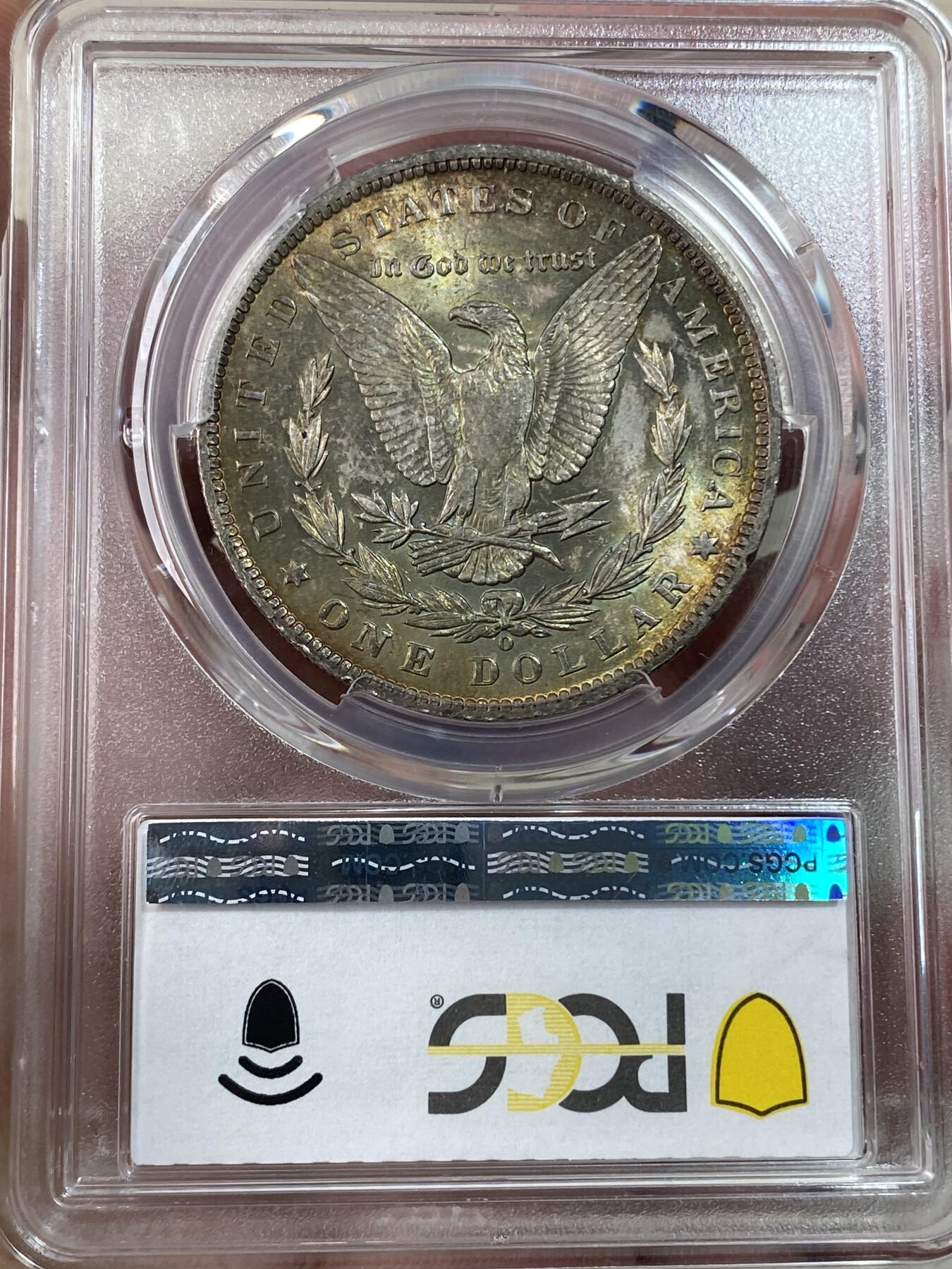 万国钱币拍卖第050期（万国五十期纪念大拍） PCGS MS64 1885年O版美国摩根女神一美元银币 彩虹色包浆