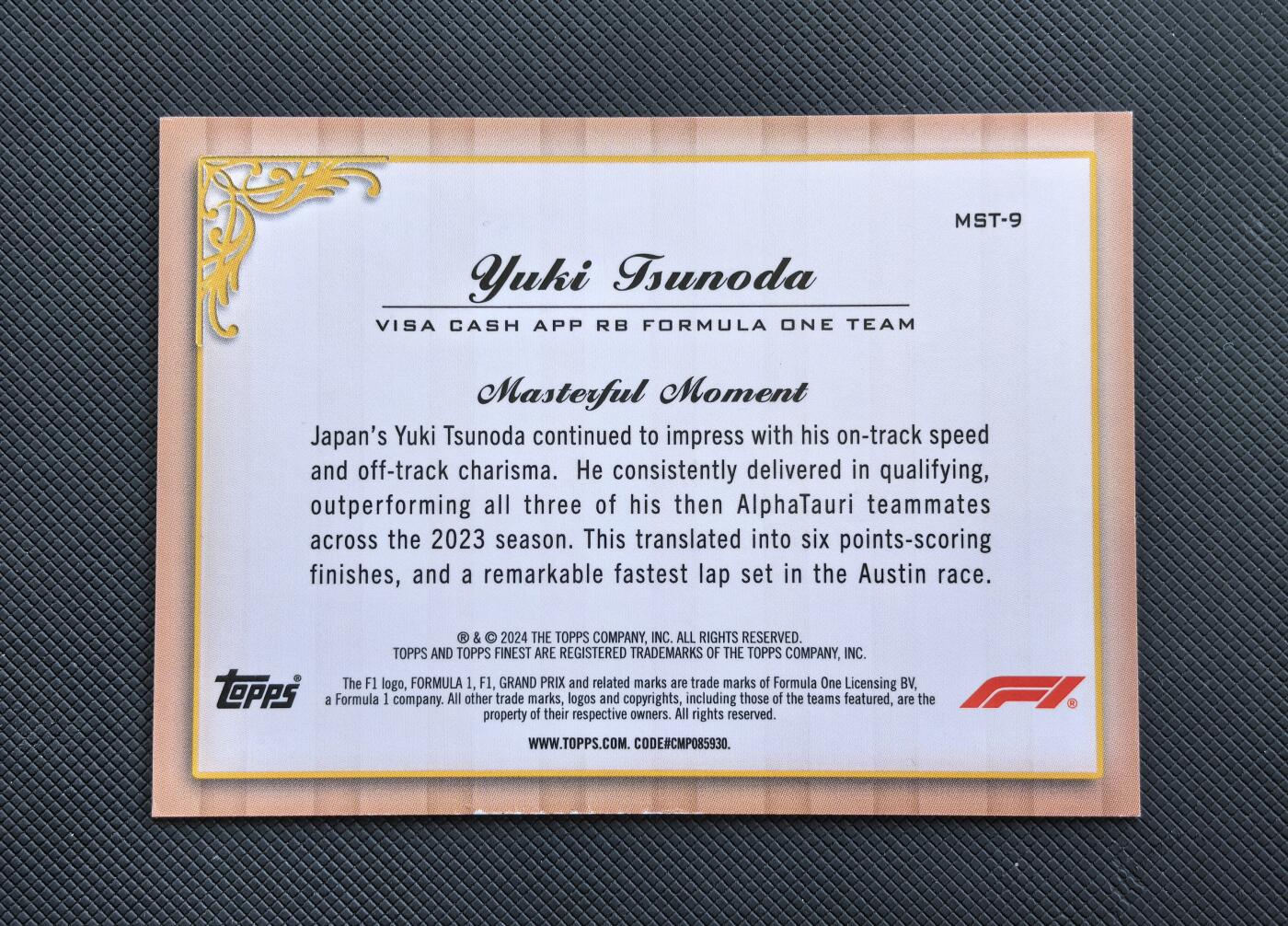 【博洋堂】卡牌拍卖专场第002期 2024 Topps Finest 元年 F1 赛车卡 角田裕毅 小红牛车队 11/25编 Masters大师特卡 超低编 边有小瑕