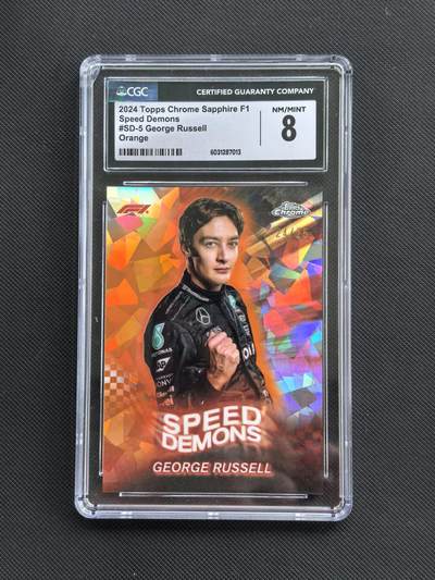 【博洋堂】卡牌拍卖专场第002期 - 2024 Topps Chrome F1 赛车卡 拉塞尔 梅赛德斯奔驰车队 速度恶魔特卡 24/25编 橙碎冰折 全球限量仅25张 CGC评级8分