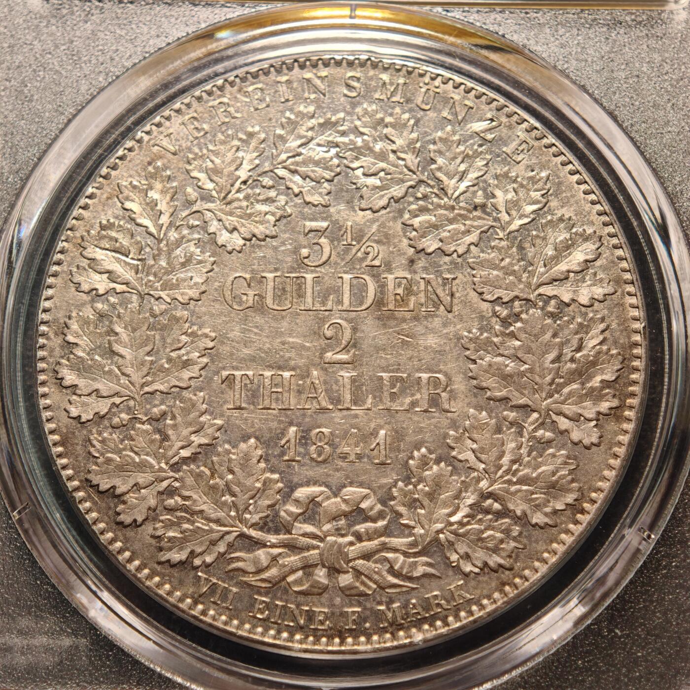 【德藏】世界币章拍卖第140期（拍品征集中~欢迎藏友联系） 1841年德国法兰克福城市景观2泰勒银币 PCGS AU55