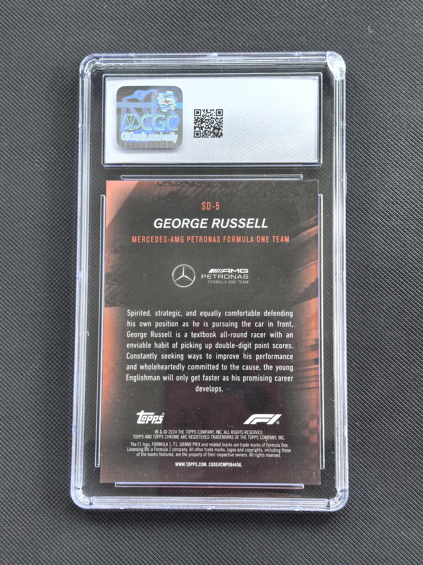【博洋堂】卡牌拍卖专场第002期 2024 Topps Chrome F1 赛车卡 拉塞尔 梅赛德斯奔驰车队 速度恶魔特卡 24/25编 橙碎冰折 全球限量仅25张 CGC评级8分