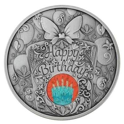 第168期拍卖【长期征集拍品】 - 纽埃2020(爱你爱您)年,生日大蛋糕系列(3)-"生日快乐",加大(直径达50mm)仿古彩色银币. 盒证全. 带个性化生日照片相框和贺卡功能原证书. 2020年份具有最美好的寓意“爱你爱您！”. 少见品稀有银币. 国外曾经售价200+美元