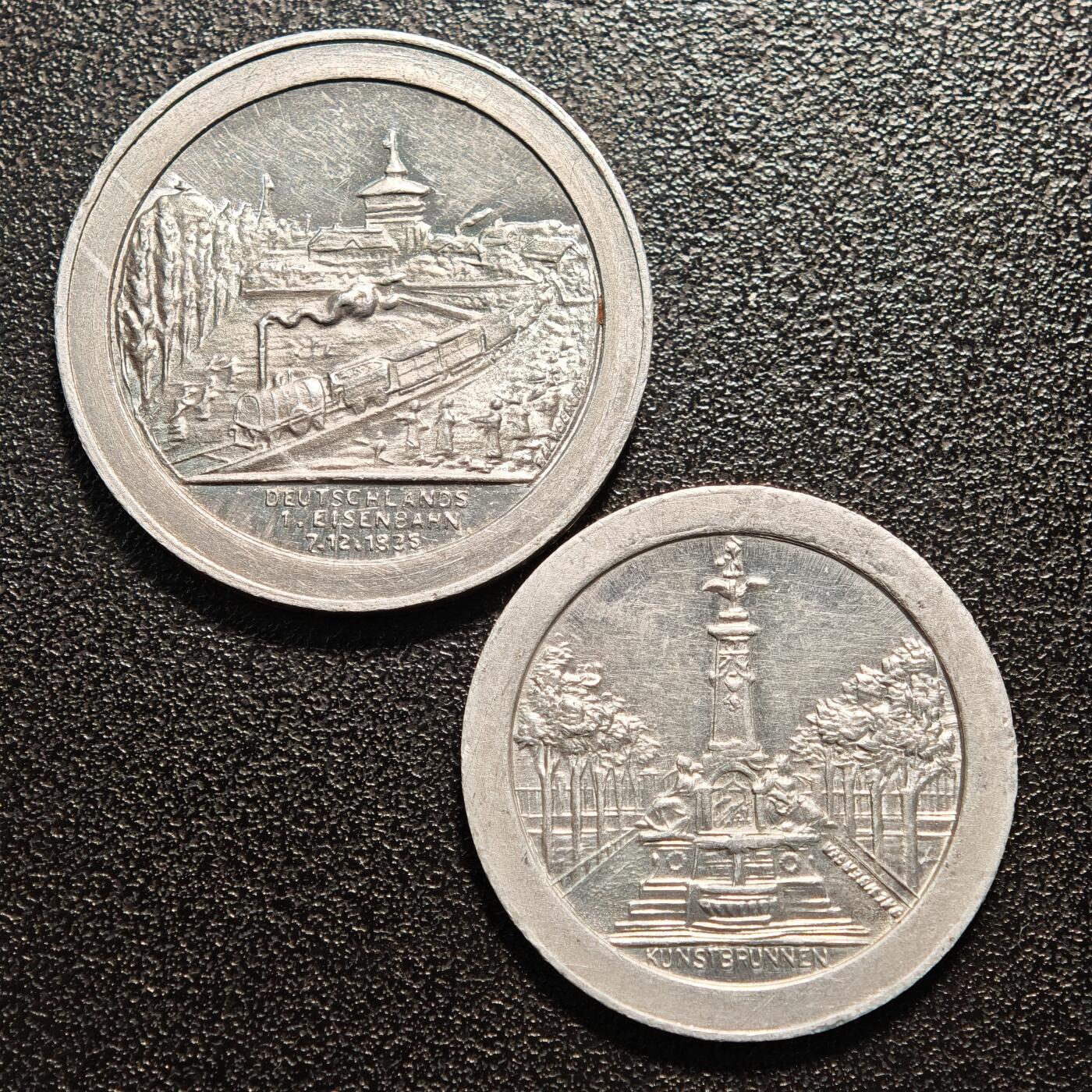 【德藏】世界币章拍卖第140期（拍品征集中~欢迎藏友联系） 2枚一组 1921年 德国德紧纽伦堡菲尔特150芬尼200芬尼火车代用币 铝币 详细尺寸请看拍品介绍
