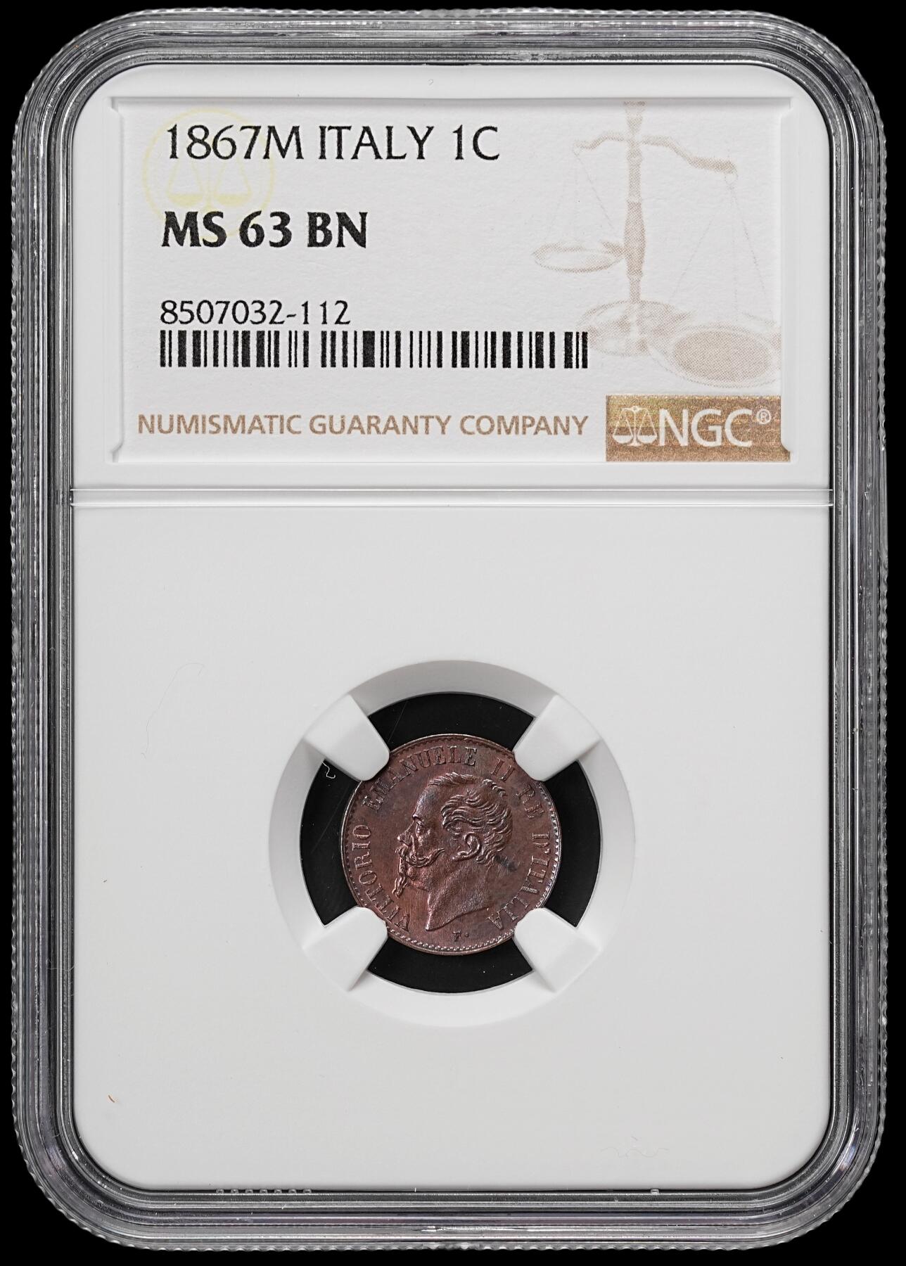 修遠堂世界钱币第七十九期 NGC MS63BN 1867年意大利1分铜币