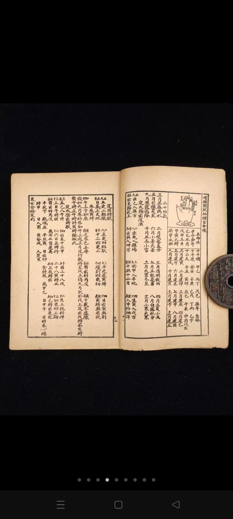 《新增百中经》一册合订平装本。附万年历（光绪三十年～民国七十二年），算命入门学，内含多种符咒镇法，男女婚嫁、财运、生老病死等，内容深奥，收藏研究上品首选！