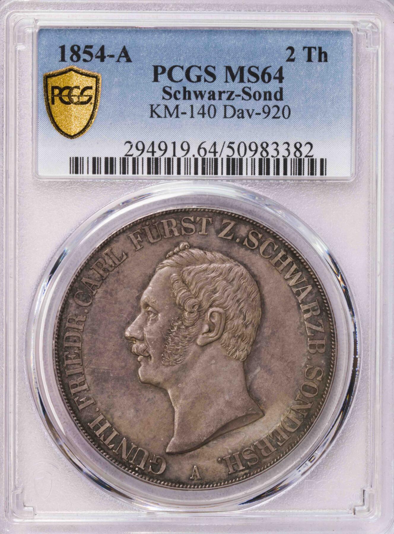 PCGS-MS64 18541854施瓦茨堡野人两泰勒银币亚军