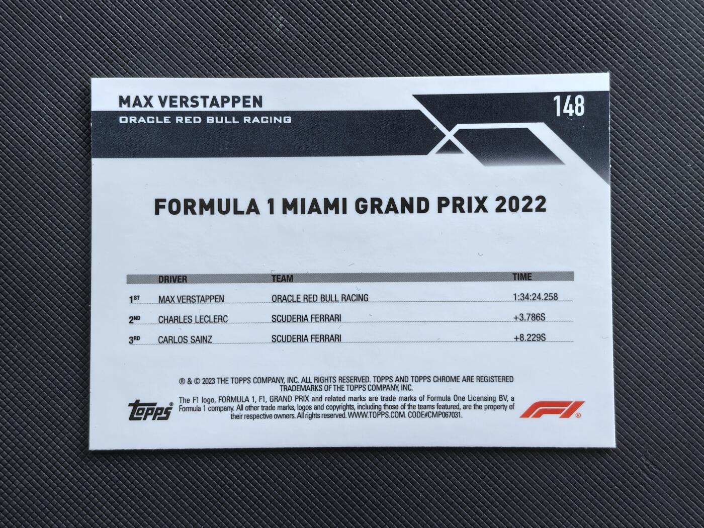 【博洋堂】卡牌拍卖专场第002期 2023 Topps Chrome F1 赛车卡 维斯塔潘 红牛车队 2022年迈阿密大奖赛夺冠 56/150编青折