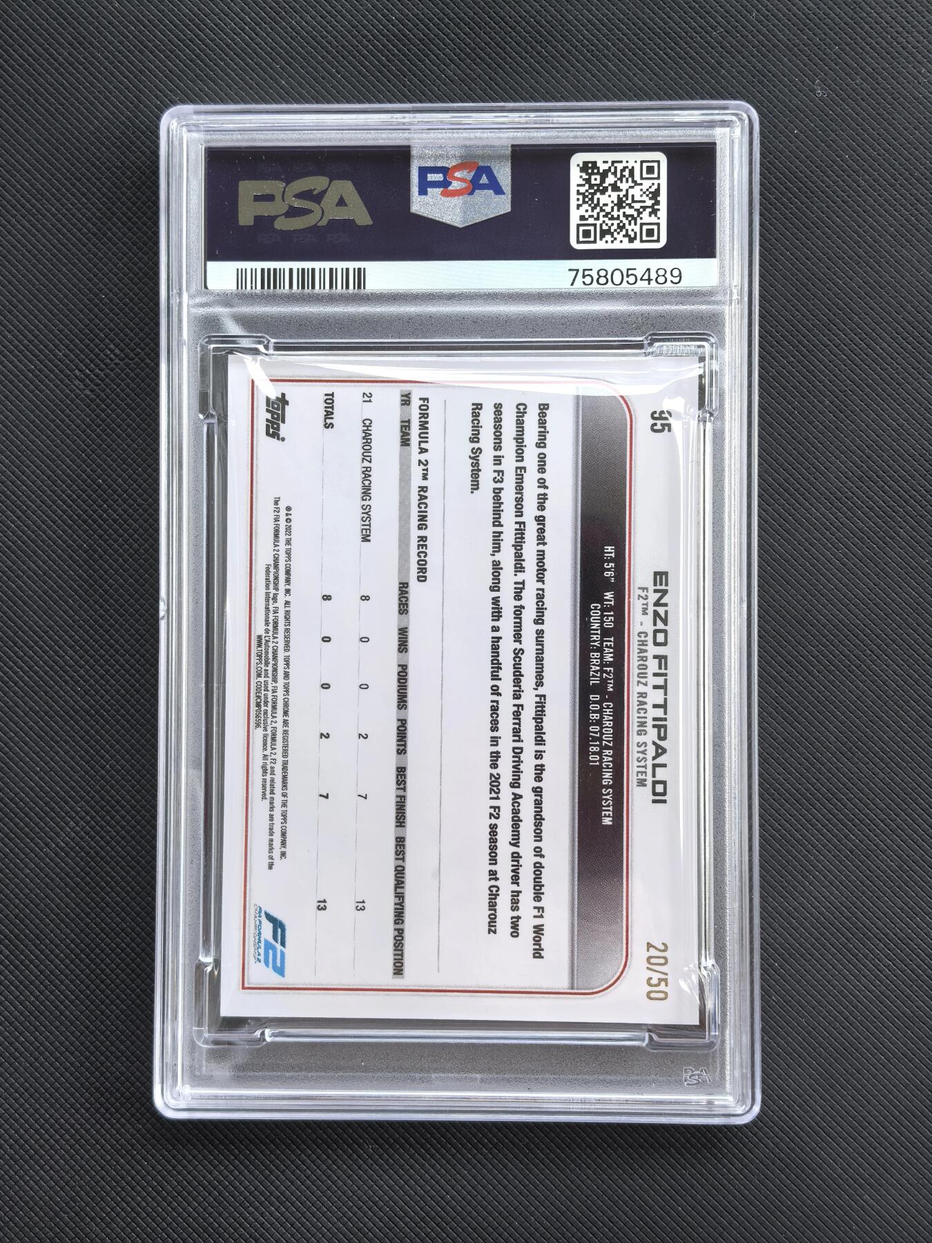 【博洋堂】卡牌拍卖专场第002期 2022 Topps Chrome F1 赛车卡 费迪帕尔蒂 红牛青训车手 未来之星 定妆照 20/50编 金格子折 PSA评级9分