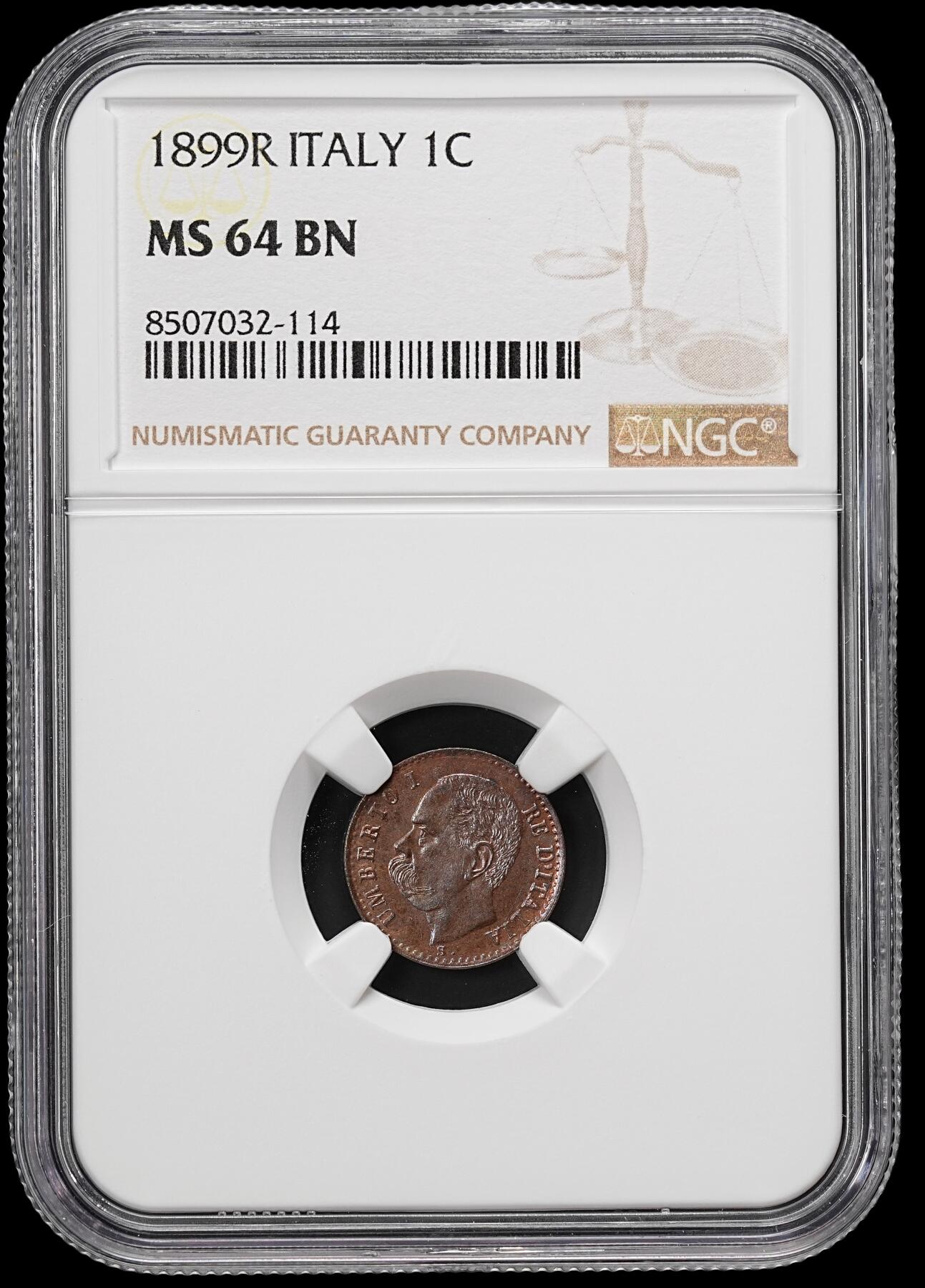 修遠堂世界钱币第七十九期 NGC MS64BN 1899年意大利1分铜币