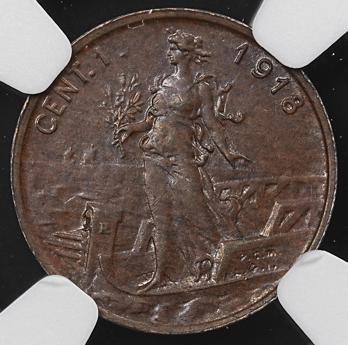 修遠堂世界钱币第七十九期 NGC AU58BN 1918年意大利1分铜币 特年 少见