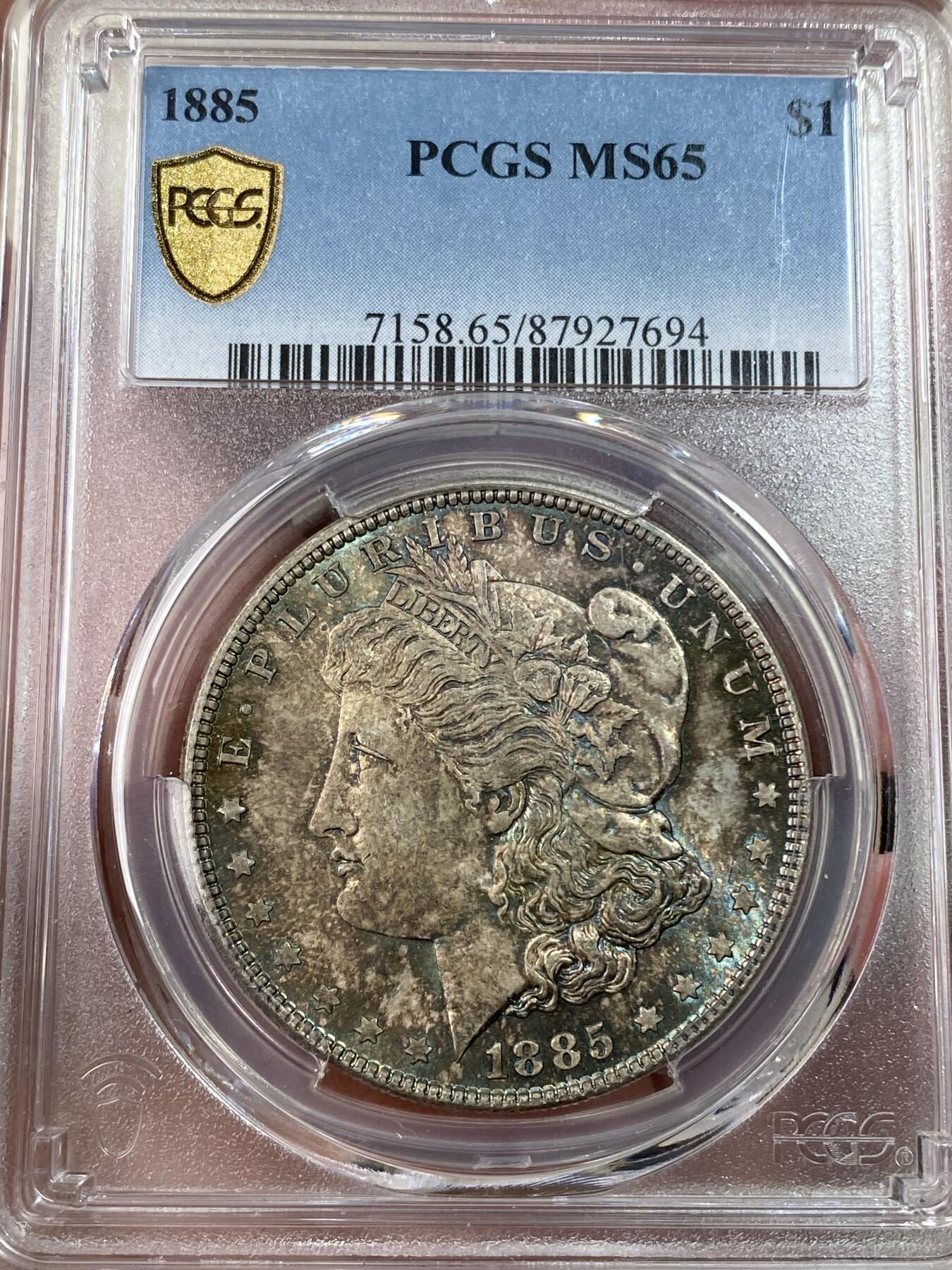 万国钱币拍卖第050期（万国五十期纪念大拍） PCGS MS65 1885年美国摩根女神一美元银币 BU五彩顶级收藏品相