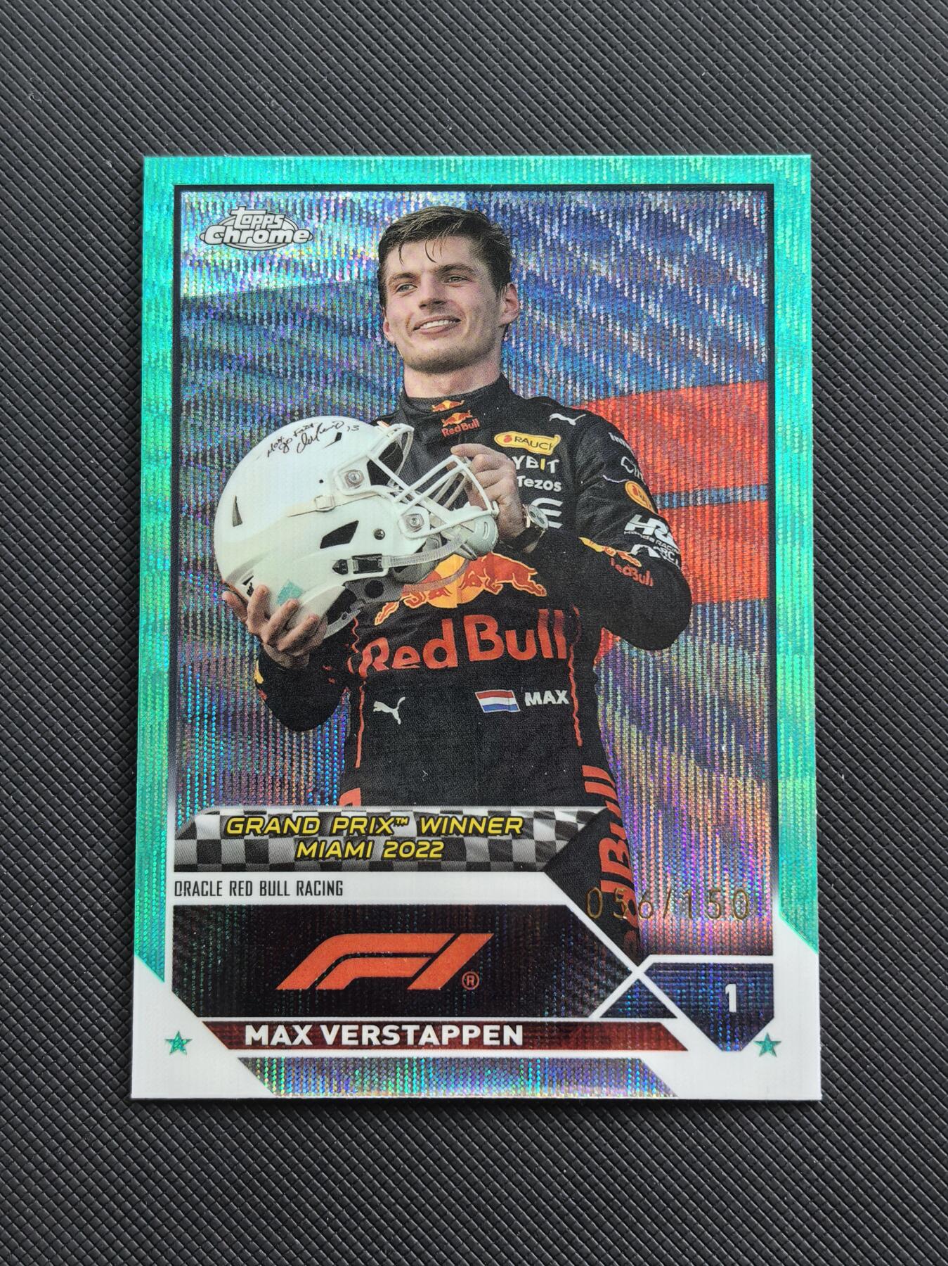 【博洋堂】卡牌拍卖专场第002期 2023 Topps Chrome F1 赛车卡 维斯塔潘 红牛车队 2022年迈阿密大奖赛夺冠 56/150编青折