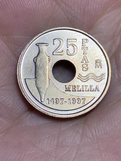 2025年第七十四场(总第一百场）外国好品散币(免佣金) - 少见好品–西班牙🇪🇸1997单年份25比塞塔(梅利利亚自治市纪念币)
