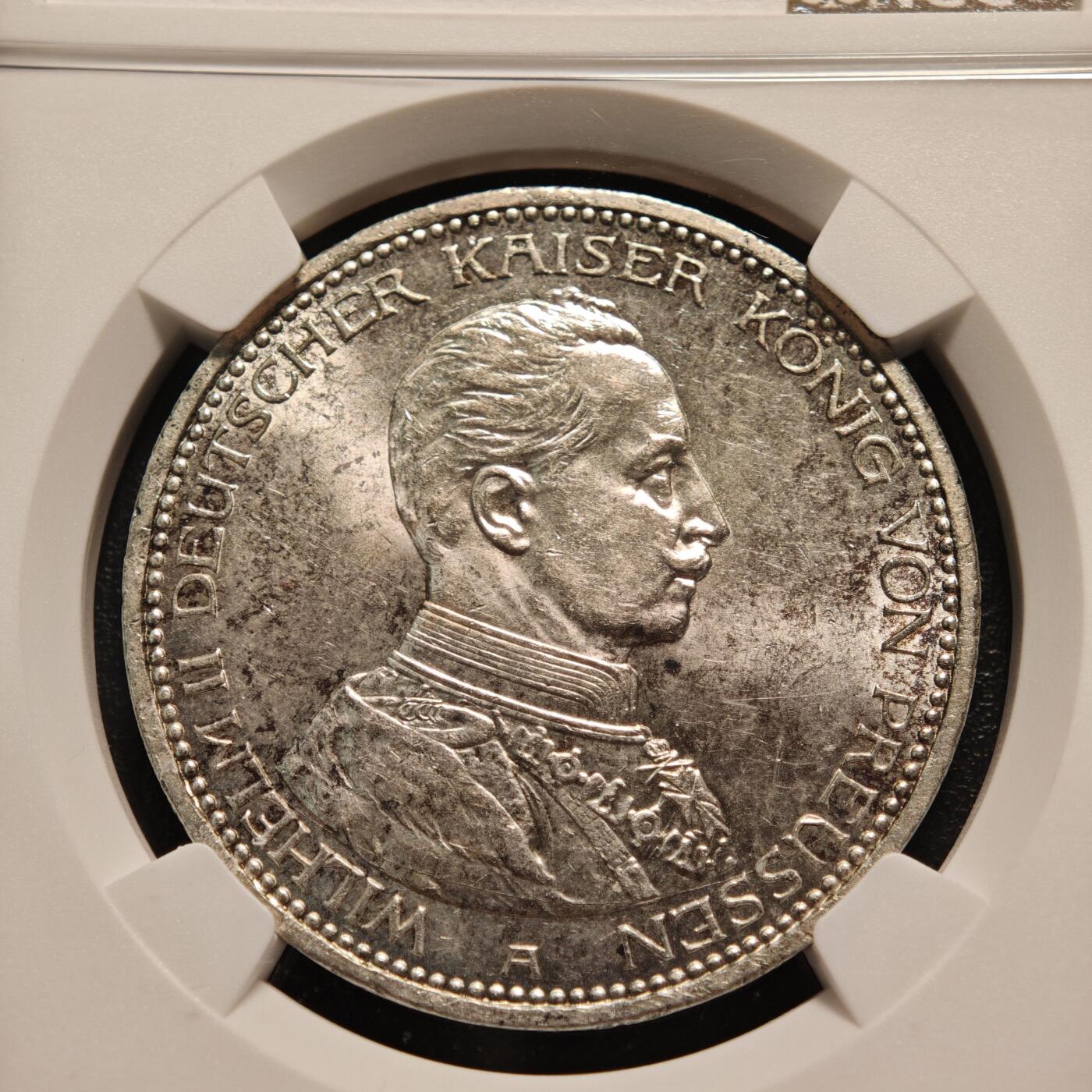 【德藏】世界币章拍卖第140期（拍品征集中~欢迎藏友联系） 1914年 德国普鲁士威廉二世军装5马克大银币 NGC MS63