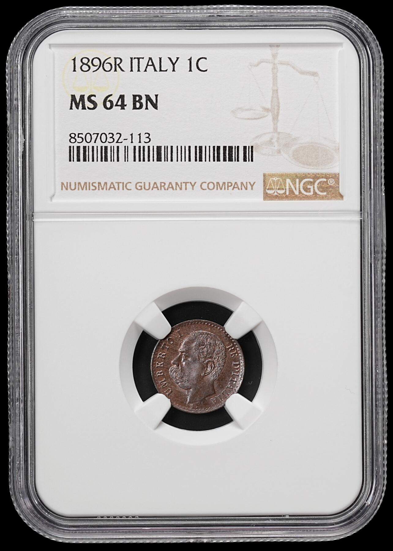 修遠堂世界钱币第七十九期 NGC MS64BN 1896年意大利1分铜币