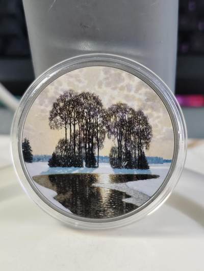 第169期拍卖【长期征集拍品】 - 拉脱维亚2022年韦勒姆斯·珀维蒂斯《冬日》彩银币，925银，1盎司，发行4000枚