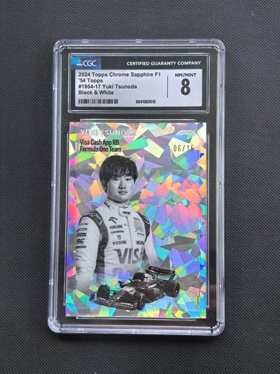 【博洋堂】卡牌拍卖专场第002期 - 2024 Topps Chrome F1 赛车卡 角田裕毅 小红牛车队 1954复古特卡 06/15编 黑白碎冰折 超低编 全球限量仅15张 CGC评级8分