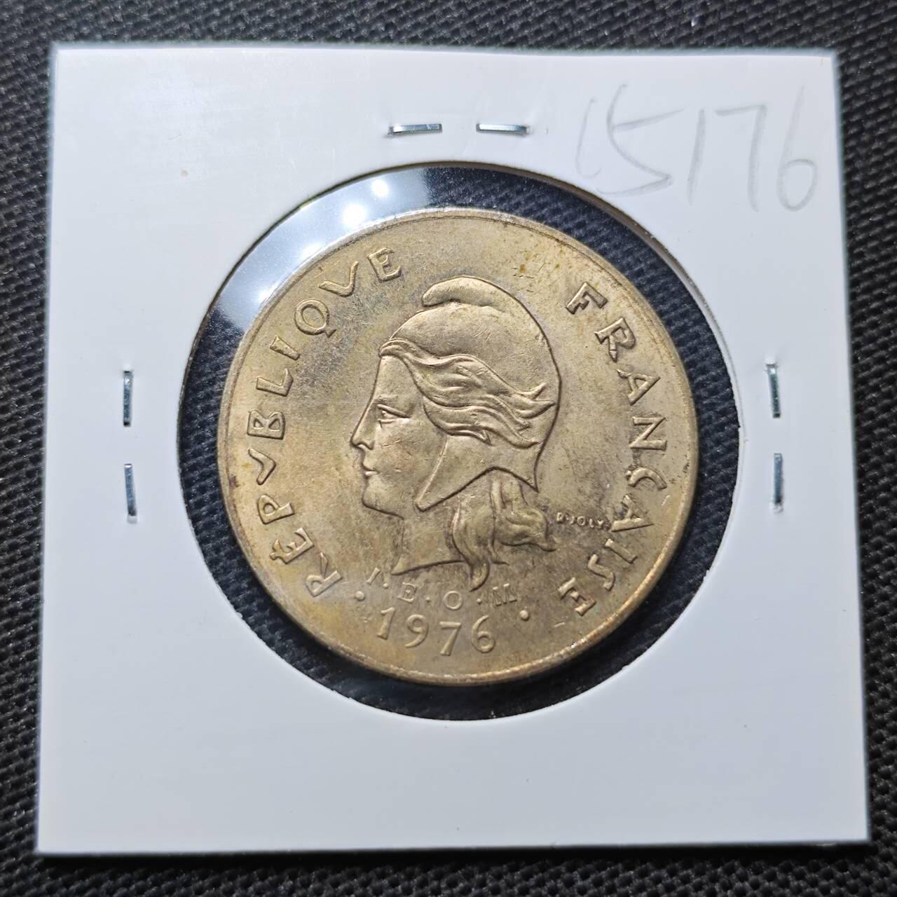 KK钱币收藏小铺 第315期 2月预留时间 周末发货 1976法属波利尼西亚100法郎 