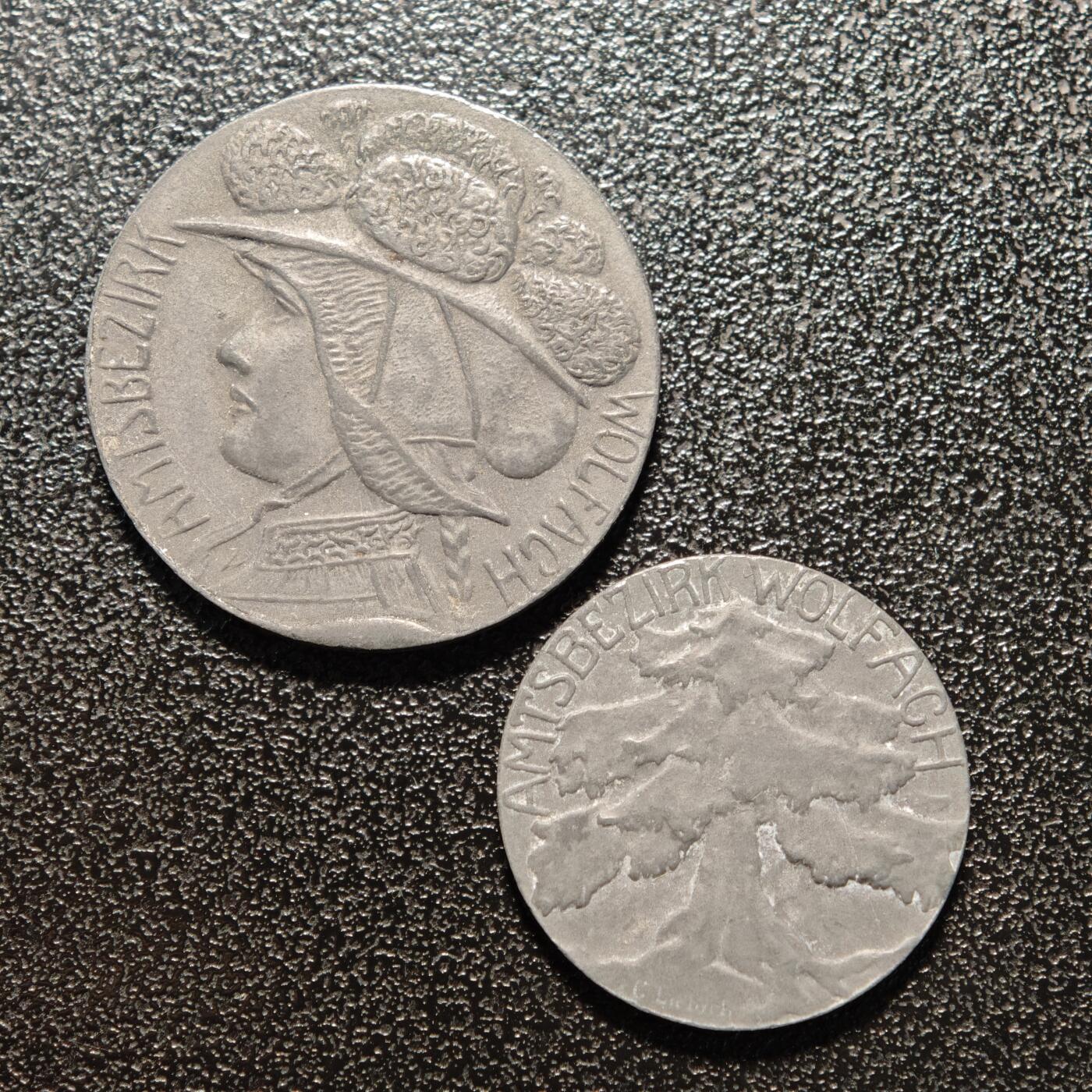 【德藏】世界币章拍卖第140期（拍品征集中~欢迎藏友联系） 2枚一组 1919年 德国德紧沃尔法赫10芬尼50芬尼锌币 详细尺寸请看拍品介绍