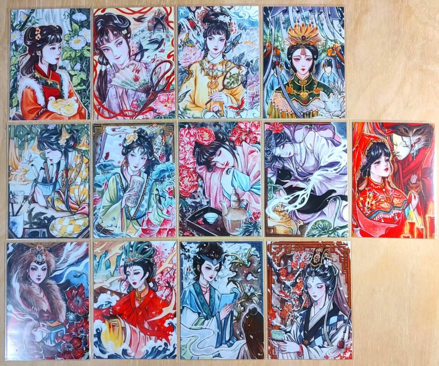 龙虎卡牌第48场 （无佣金，满120包邮，欢迎送拍，摩点开车） 普卡贴纸13张 红楼梦卡牌 十二金钗+特卡