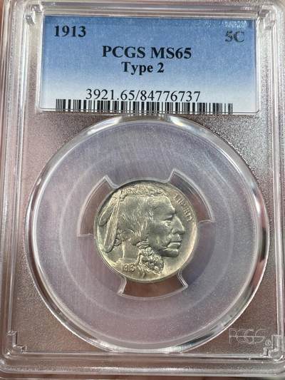 万国钱币拍卖第050期（万国五十期纪念大拍） - PCGS MS65 1913年美国印第安人野牛5美分银币 TYPE2淡彩 BU收藏级