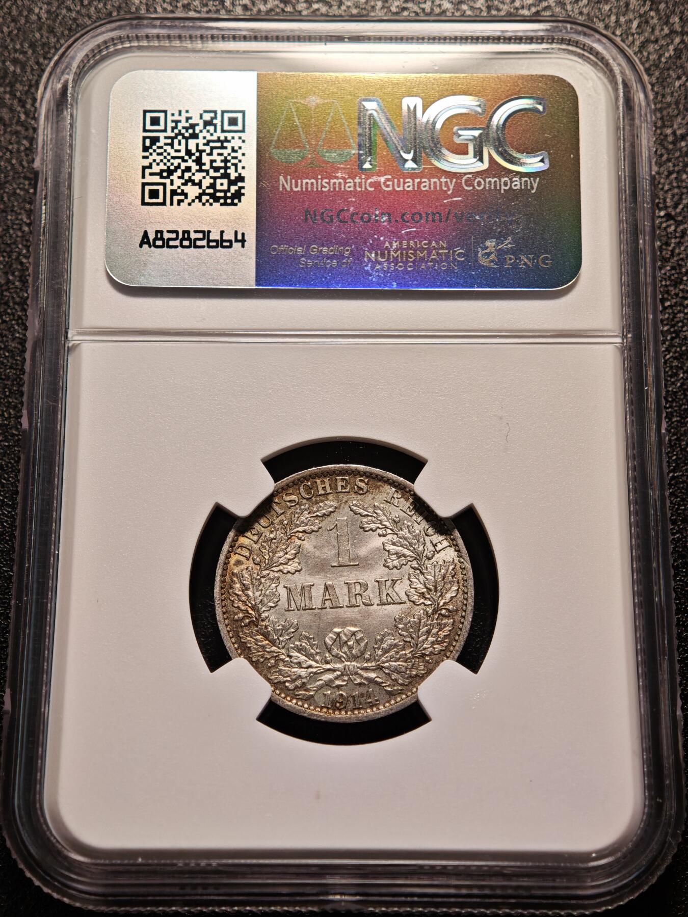 【德藏】世界币章拍卖第140期（拍品征集中~欢迎藏友联系） 1914年 德国1马克银币 NGC MS65