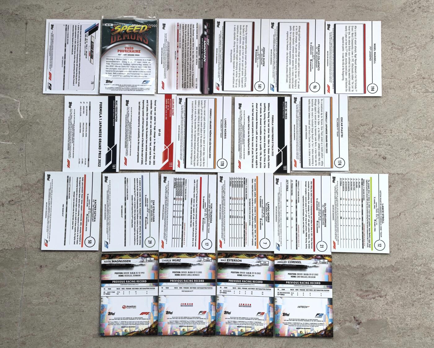 【博洋堂】卡牌拍卖专场第002期 Topps F1 赛车卡 无重复21张一组 含舒马赫、维斯塔潘、皮亚斯特里、诺斯里等好人