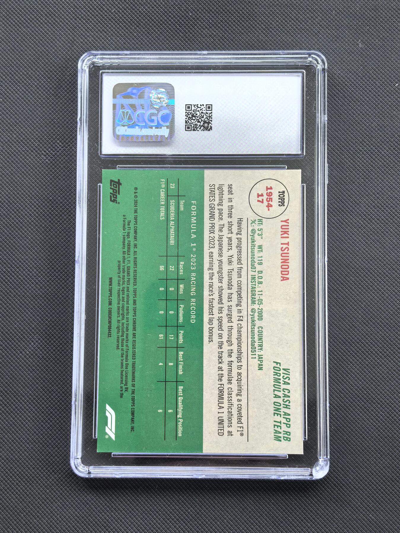 【博洋堂】卡牌拍卖专场第002期 2024 Topps Chrome F1 赛车卡 角田裕毅 小红牛车队 1954复古特卡 06/15编 黑白碎冰折 超低编 全球限量仅15张 CGC评级8分