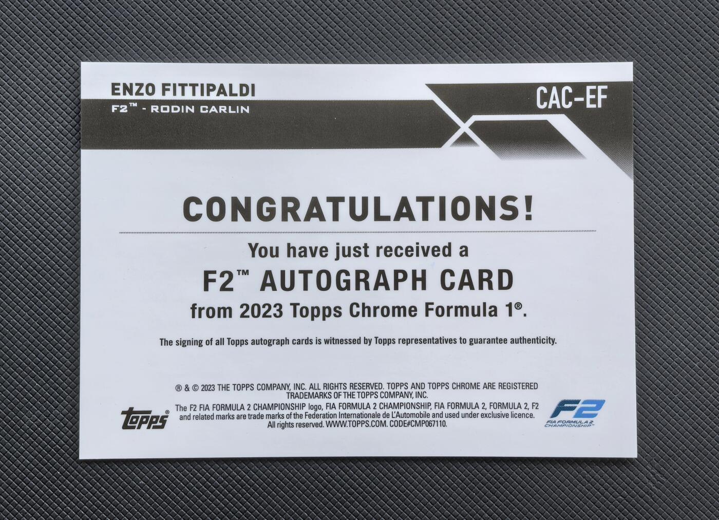 【博洋堂】卡牌拍卖专场第002期 2023 Topps Chrome F1 赛车卡 费迪帕尔蒂 红牛青训车手 未来之星 定妆照 签字 银折