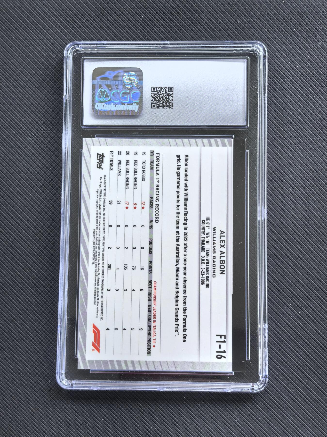 【博洋堂】卡牌拍卖专场第002期 2023 Topps Chrome The National 美国国家卡展独家包 阿尔本 威廉姆斯车队 13/25编 橙折 稀有 CGC评级8.5分