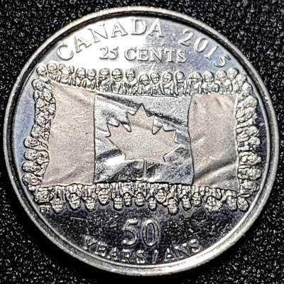 泉币菌-第68场-精品欢乐场-第1场 / 福利放送，感谢大家一直以来的支持。68-72场中，凡拍中15单及以上者，非偏远地区购买者，其所购所有商品满30包邮。       （特别说明：偏远地区包邮条件除满足购满15单及以上外，内蒙古、青海、西藏、宁夏需要满48包邮，新疆、西藏需要满68包邮。） 2015年 加拿大1/4加元 新国旗50周年 国旗纪念币 