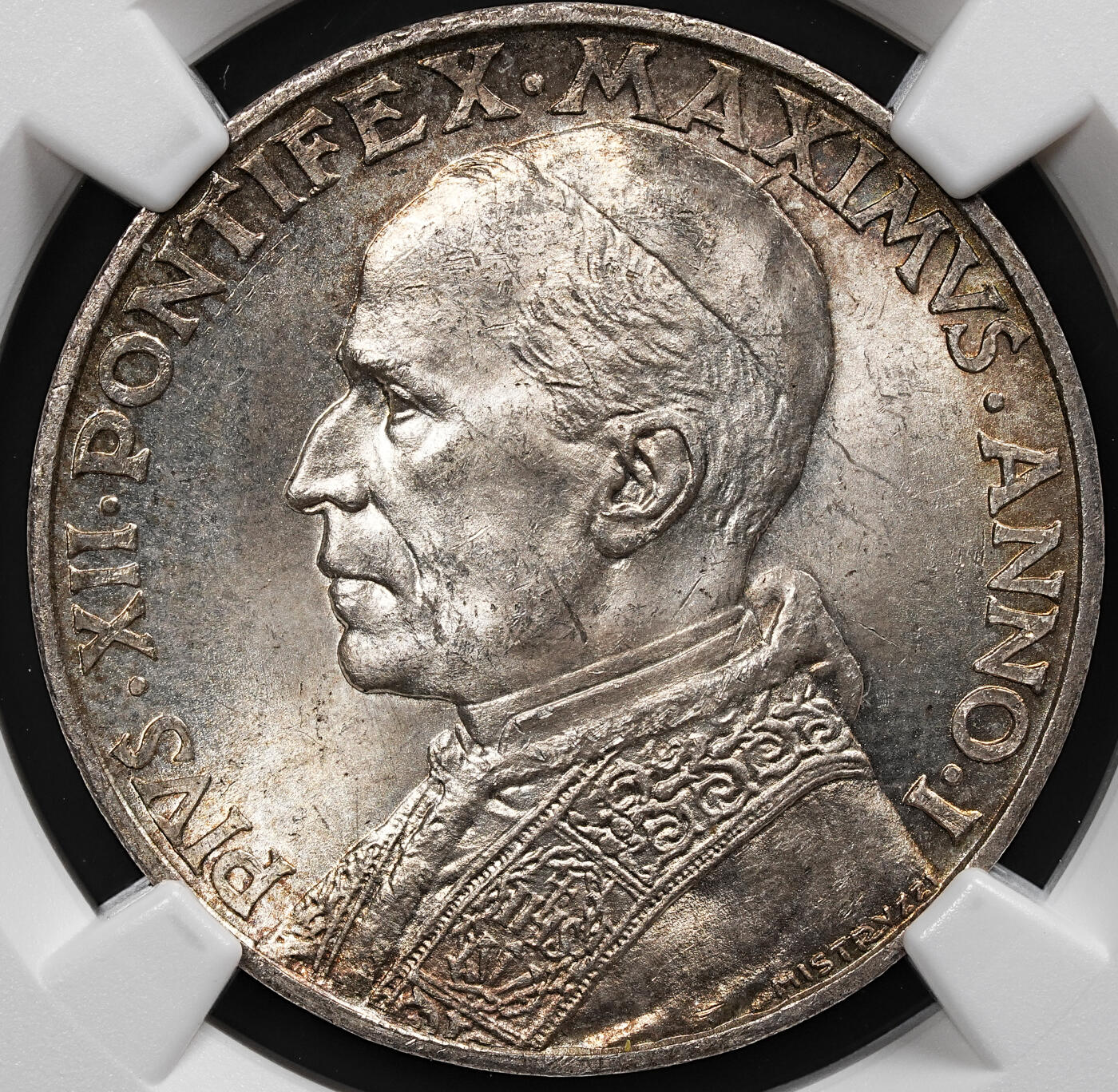 修遠堂世界钱币第七十九期 NGC MS64 1939年梵蒂冈10里拉银币 