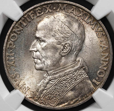修遠堂世界钱币第七十九期 - NGC MS64 1939年梵蒂冈10里拉银币 
