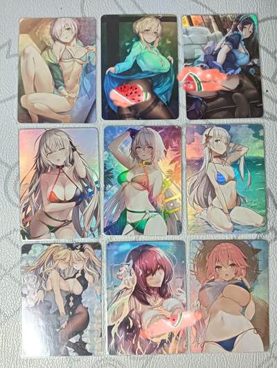 花开卡拍第33期（8月3号周日截拍，品控勿拍!!!拍品不寄存，运费5元，自制卡难免瑕疵，可能存在轻微撞角爆边等出厂瑕疵，品控介意勿拍！） - 动漫美女卡牌 私房系列衣服清凉 一套9张 折光彩闪