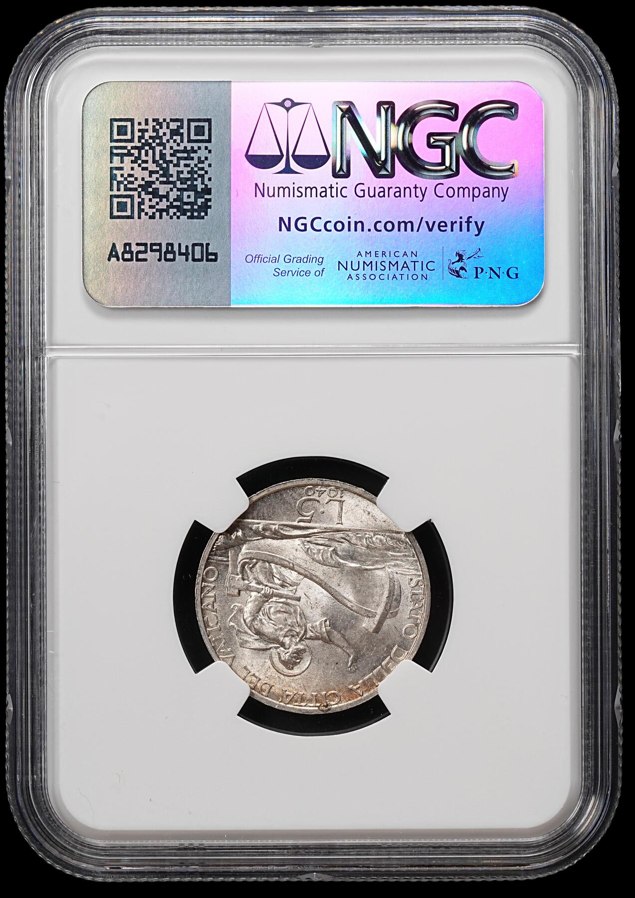 修遠堂世界钱币第七十九期 NGC MS63 1940年梵蒂冈5里拉银币 
