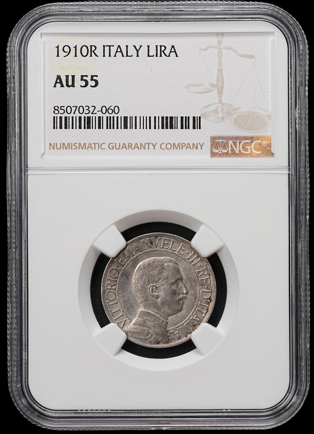 修遠堂世界钱币第七十九期 NGC AU55 1910年意大利马车1里拉银币