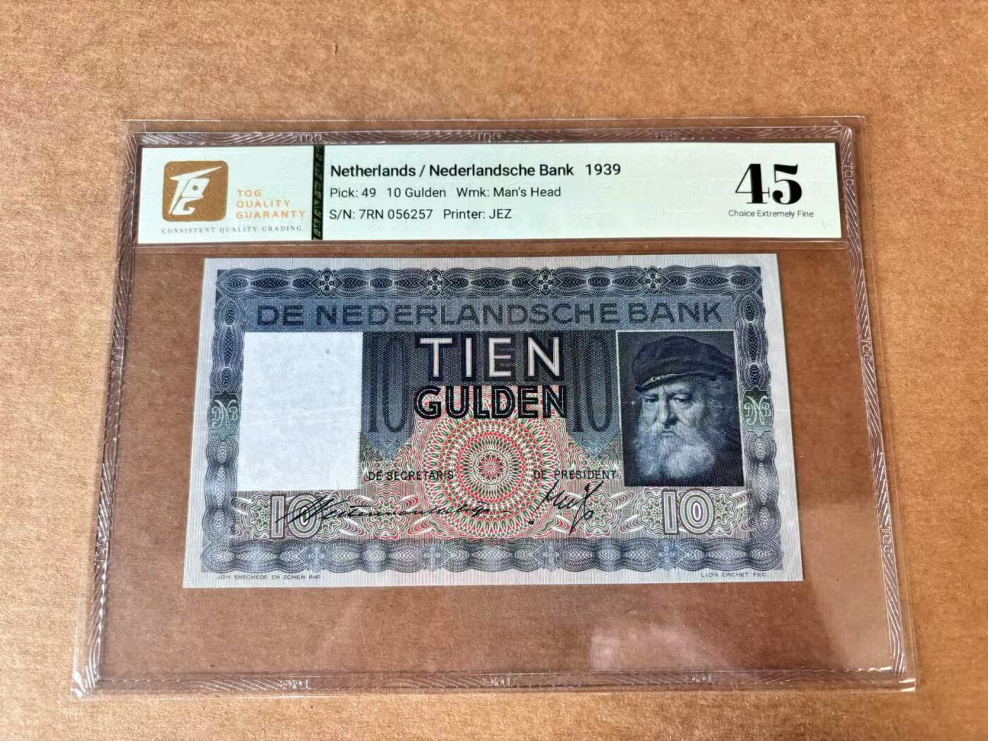 【Blue Auction】世界纸币精拍第704期——18级TOP拍卖/信誉/品质/专业/高效💫 荷兰 1939年10盾 TQG45