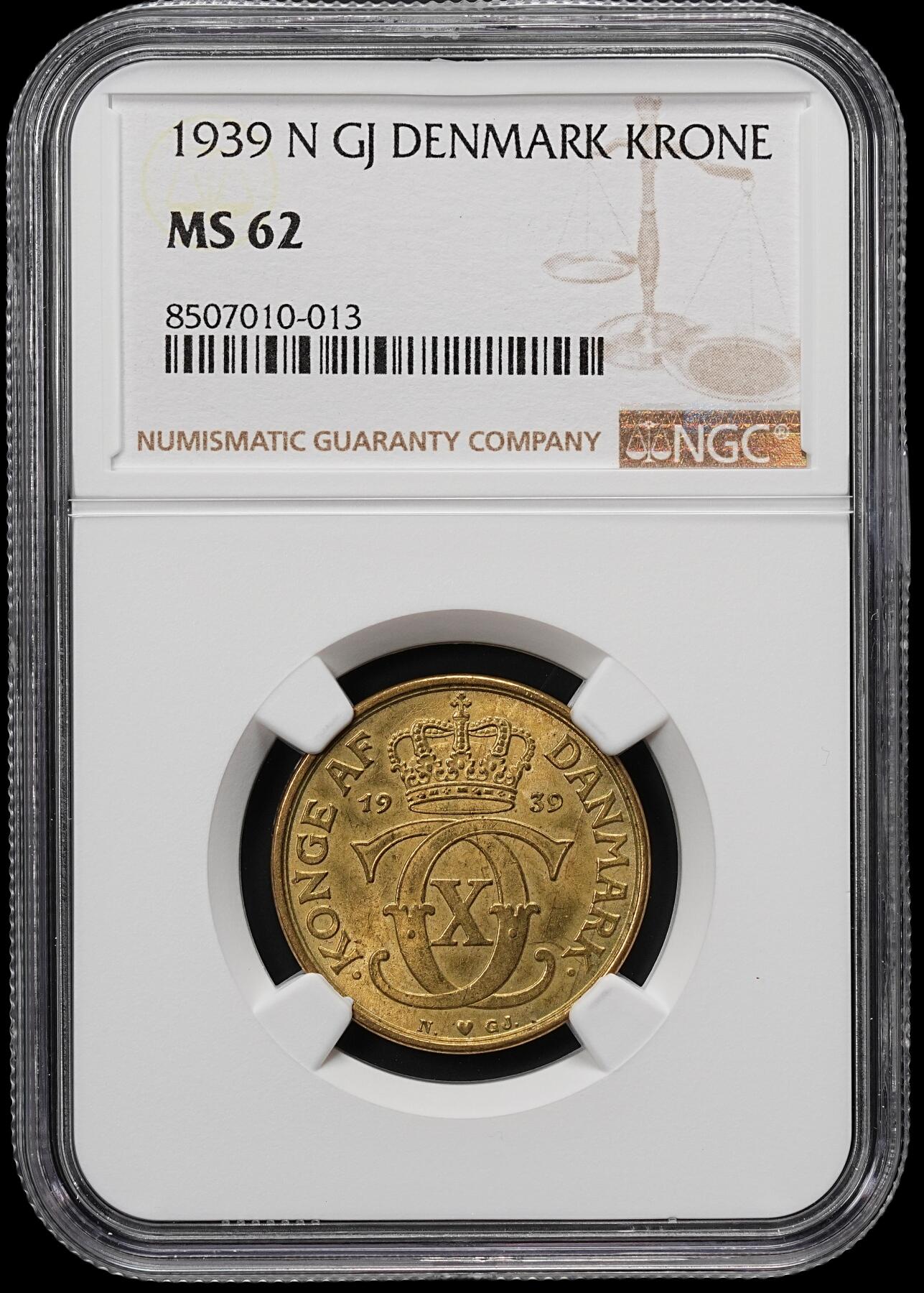修遠堂世界钱币第七十九期 NGC MS62 1939年丹麦1克朗