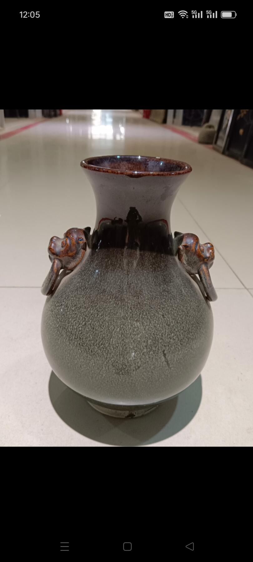 老磁州窑钧釉虎头双耳瓶，器形漂亮，保存完好，品相一流，比较难得少见，包老