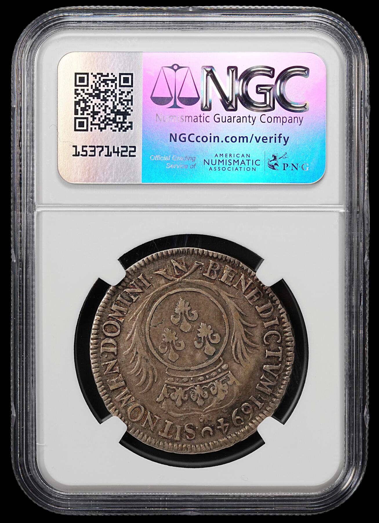 修遠堂世界钱币第七十九期 NGC VF35 1694年法国1/2埃居银币 N厂铭 五彩