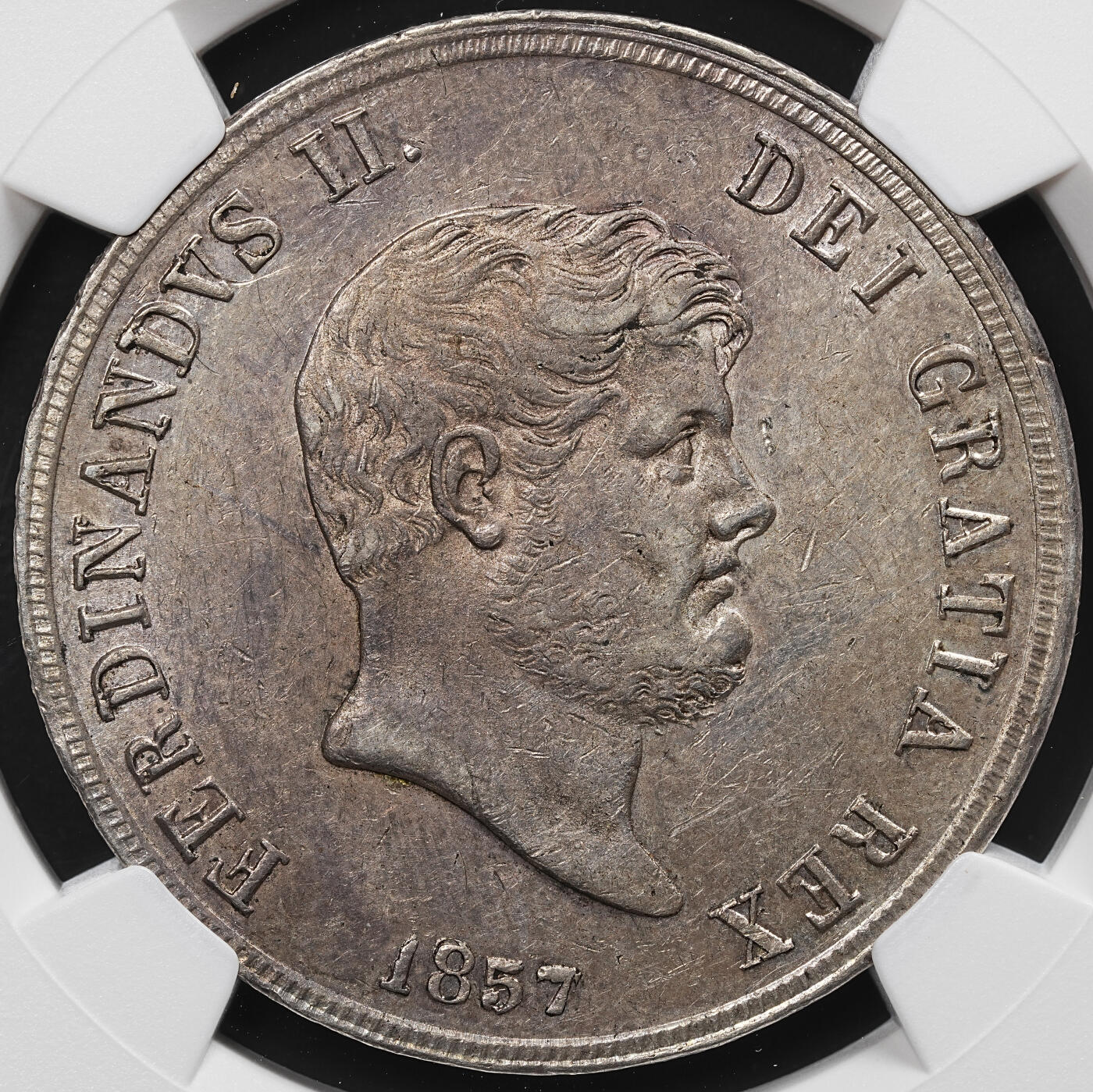 修遠堂世界钱币第七十九期 NGC AU53 1857年那不勒斯与西西里王国120G银币