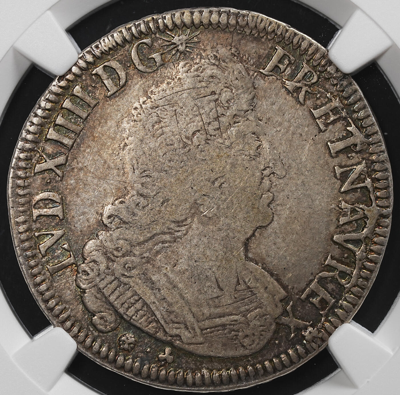 修遠堂世界钱币第七十九期 NGC VF35 1694年法国1/2埃居银币 N厂铭 五彩