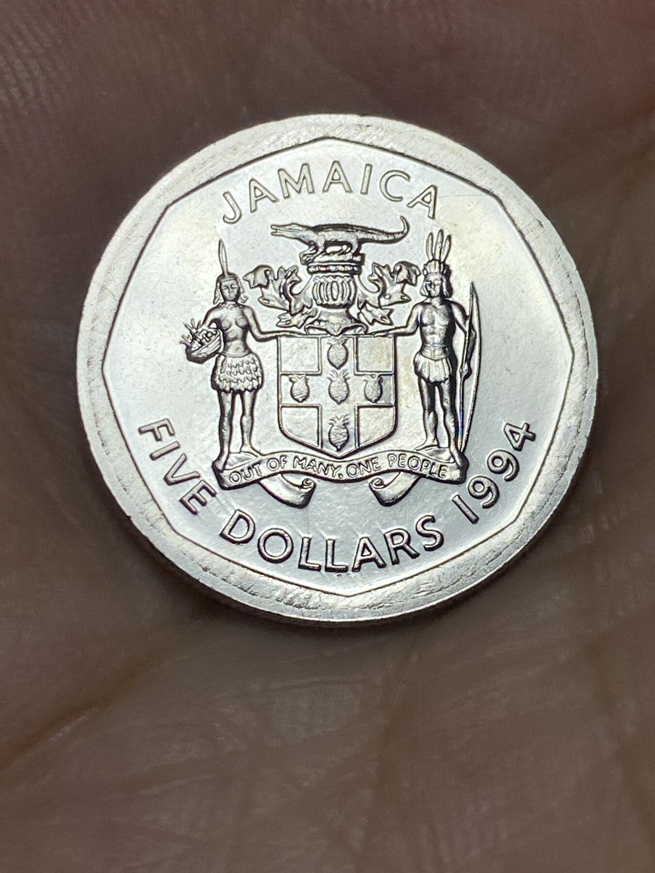 2025年第七十五场(总第一百零一场）外国好品散币(免佣金) 牙买加🇯🇲1994年5元(独立后第二套第二版，内圈八边形首发年)
