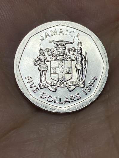 2025年第七十五场(总第一百零一场）外国好品散币(免佣金) - 牙买加🇯🇲1994年5元(独立后第二套第二版，内圈八边形首发年)