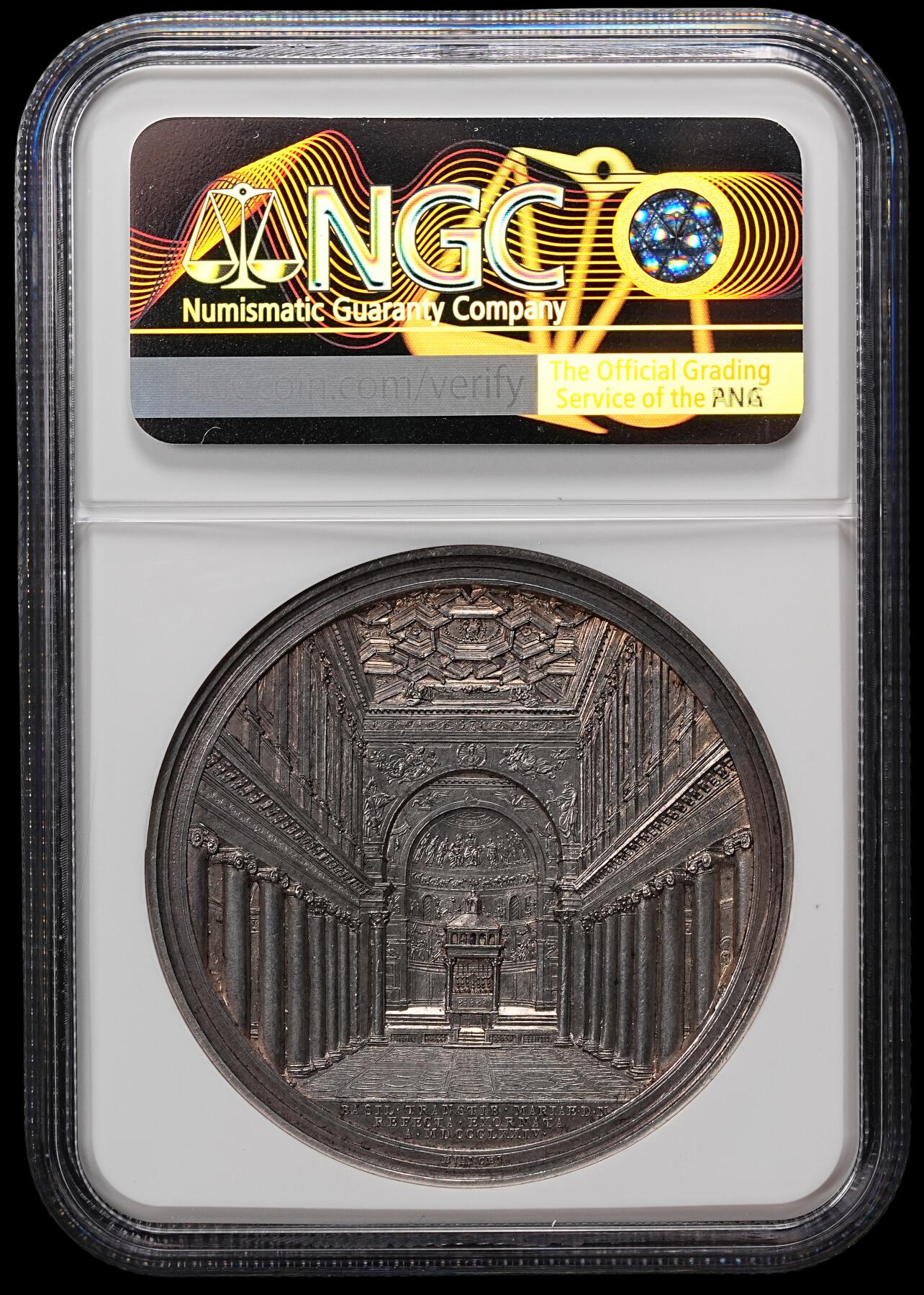 修遠堂世界钱币第七十九期 NGC MS61 1874年梵蒂冈高浮雕大银章
