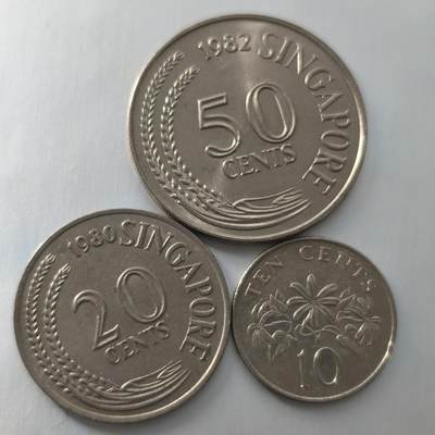 Krab外币市集Vol.23 - 新加坡老版50/20分及10分3枚一组BU