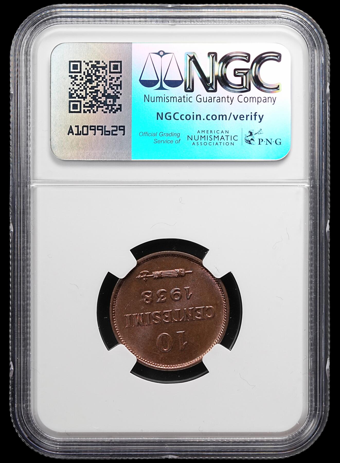 修遠堂世界钱币第七十九期 NGC MS64RB 1938年圣马力诺10分铜币