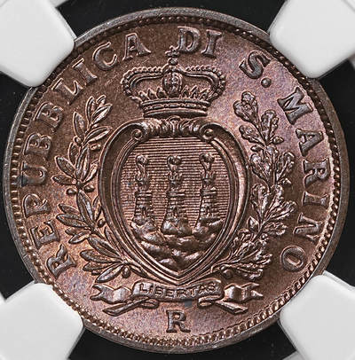 修遠堂世界钱币第七十九期 - NGC MS64RB 1938年圣马力诺10分铜币