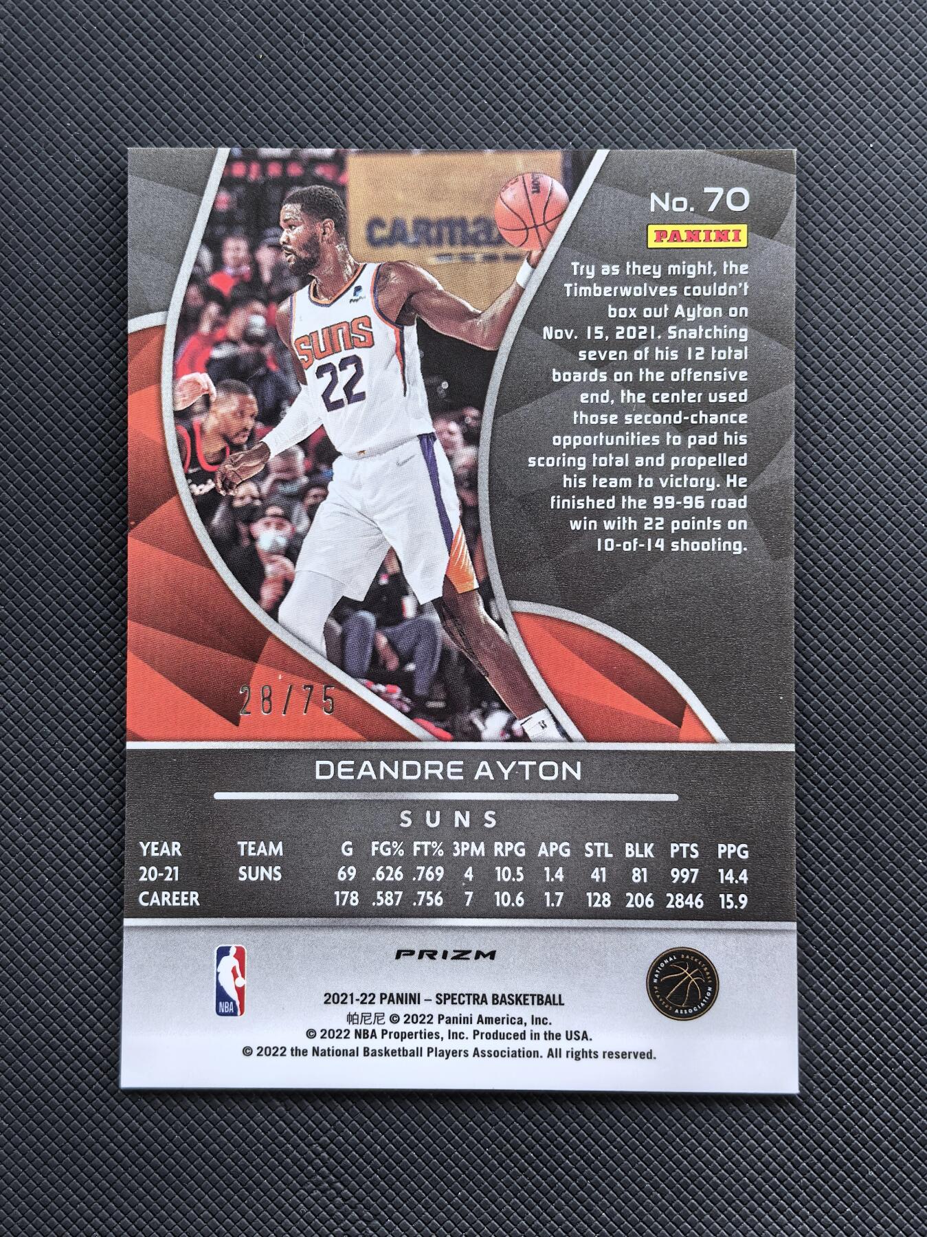 【博洋堂】卡牌拍卖专场第002期 2021-22 Panini Spectra光谱系列 艾顿 太阳队状元 28/75编